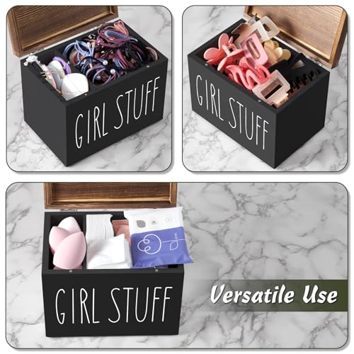 DRASTAR Tampon Holder for Bathroom, Feminine Product Organizer, Pad Organize Case with hinged lid, Shark Week Tampon Storage, Girl Stuff Box for Bathroom Accessories, Black