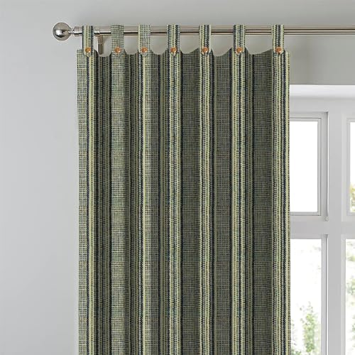 Image of Yaweh Cotton Striped Room Darkening Loop Type Window Curtain- 4 Ft X 5 Ft Set of 2 Pieces(Beige), Opaque, Tab Top Curtains (Beige, Window)