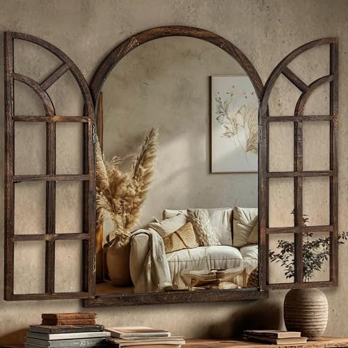 LAWADA Arched Wood Window Mirror
