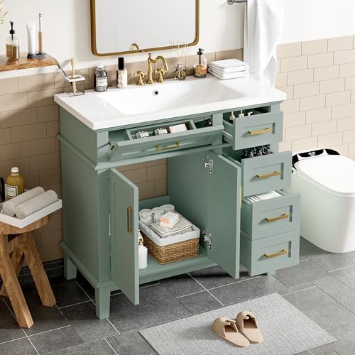 LUMISOL 36" Bathroom Vanity with Sink Combo, Modern Green