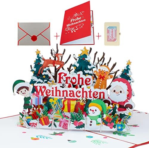 FaCraft Pop-Up Weihnachtskarte – 3D Design Mit Weihnachtsmann & Wichtelstadt, Inkl. Umschlag & Siegel, Handgefertigt