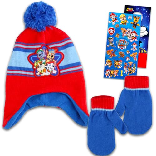 Image of Paw Patrol Winter Hat and Mittens Set - Bundle with Paw Patrol Knit Beanie, Mittens, Stickers, More | Paw Patrol Hats for Boys