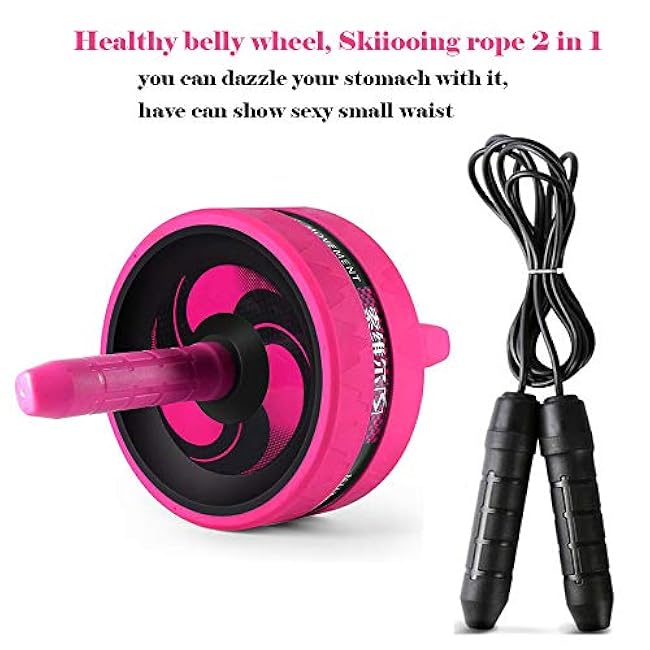 BiJun Ab Roller Wheel for Abs Workout - Complete Home Gym Set with AB Wheel Roller, Knee Mat, and Jump Rope (Pink)