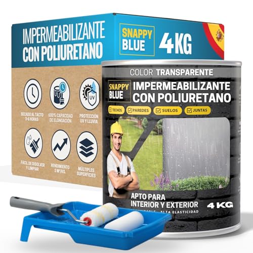 [4kg + Rodillo y Cubeta]Impermeabilizante Transparente con Poliuretano, Sellador Impermeable, Revestimiento Impermeable Definitivo, Hidrofugante Invisible