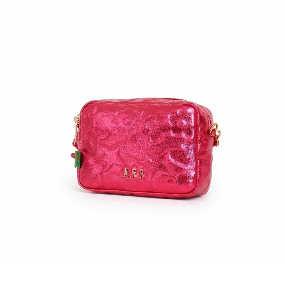 Agatha Ruiz de la Prada Bolso Bandolera piel sintética fucsia metalizado iconos grabados relieve