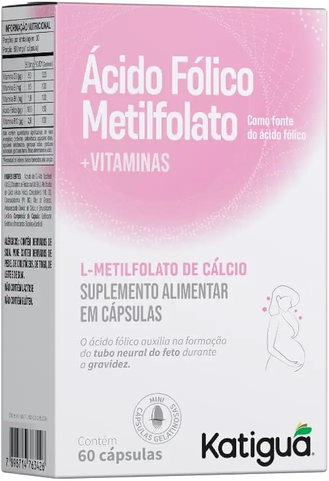 Katiguá, Ácido Fólico Metilfolato, Com vitaminas, Sem Sabor, 30 Cápsulas rígidas • 30 doses