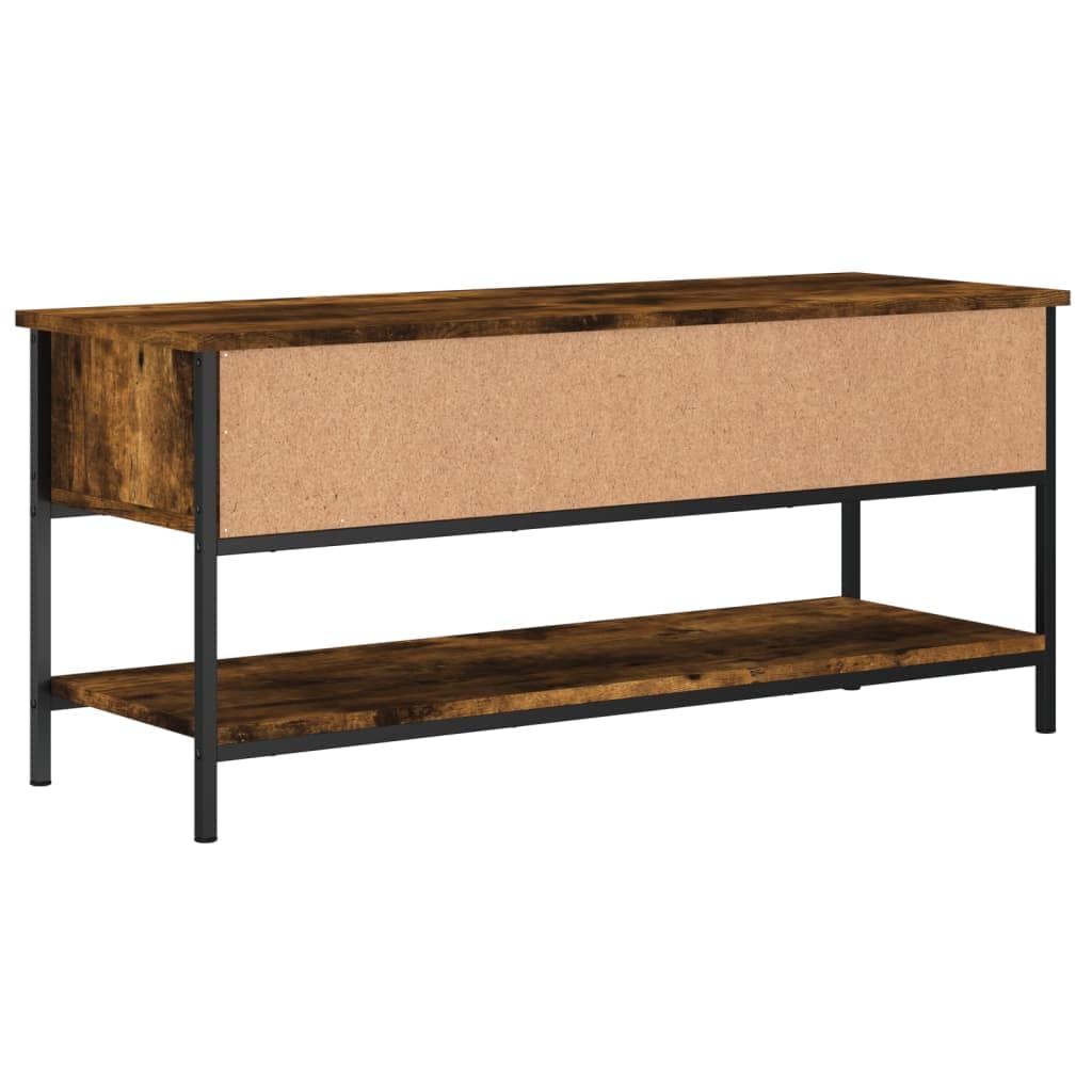 Szafka pod telewizor, dąb wędzony, 100 x 35 x 45 cm, materiał drewnopochodny z żelaznymi nogami, komoda do salonu, miejsce do przechowywania z półką, półką, klapą i regałem, nadaje się do