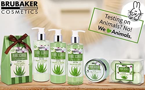 Brubaker Zestaw Kosmetyków Do Kąpieli i Pod Prysznic Aloe Vera Scent - 13-Częściowy Zestaw Upominkowy w Ozdobnym Wiklinowym Koszu