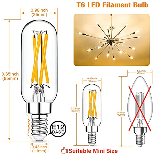 5 Pack E12 Led Edison Bulb,4W Equal 40W Led E12 Candelabra Bulbs 2700K Warm White,Dimmable T6 T25 Led Bulbs,E12 Light Bulb,Small Filament Led Light Bulb For Chandelier,Ceiling Fan,Wall Sconces,420Lm #TOP4
