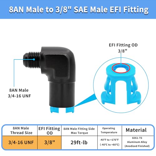 Conector EFI 8AN macho a hembra con codo de 90 grados para evitar fugas 3