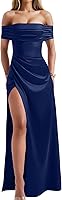 Memoriesea Women's Off-Shoulder High-Slit Bodycon Maxi Dress - Elegant Stretchy Evening Wedding Guest Gown