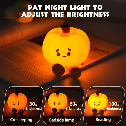 Dylviw K-1165 Pumpkin Night Light, Cute Led Lamp, Silicone Dimmable Nursery Nightlight For Kids, Silicone Rechargeable Bedside Touch Lamp, Funny Office Desk And Halloween Decor thumb #1