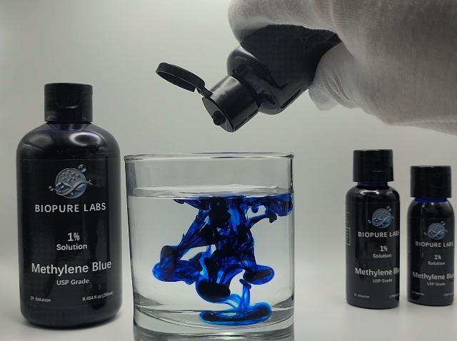 Biopure Labs, Methylene Blue 1% Solution 250ML  Ultra Pure, USP Grade  Solution, Free of Formaldehyde, MADE IN CANADA  NEW Leak-Proof Bottle &  Mess-Free Dosing  (30ml, 50ml, 100ml, 250ml) (250ML) :