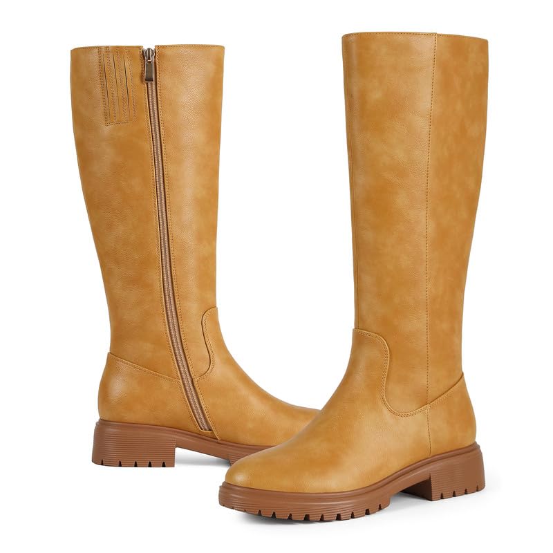 Image of ZJA Knee High Boots Women Platform Round Toe Low Flat Heel Fall Riding Fashion Tall Boots Long Clearance Boots