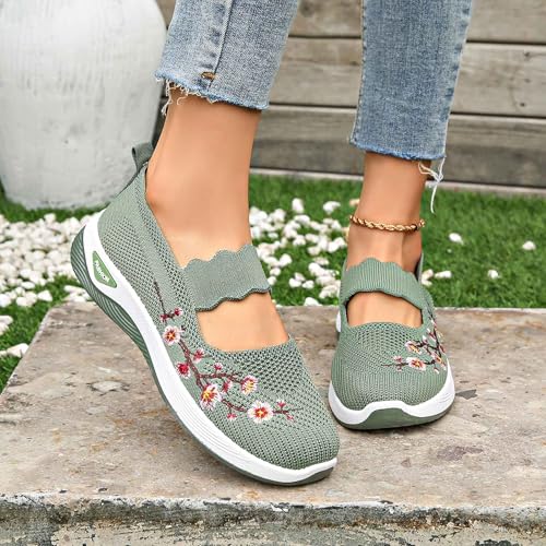Chaussures décontractées pour femmes vert taille 40 avec jolies broderies légères