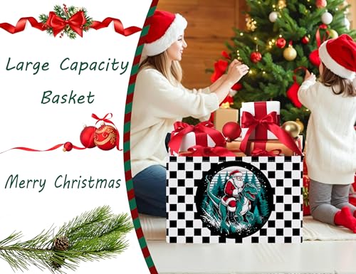 Image of Large Christmas Gifts Empty Baskets Kids Collapsible Holiday Storage Bin with Handle (Dinosaur Santa Claus)