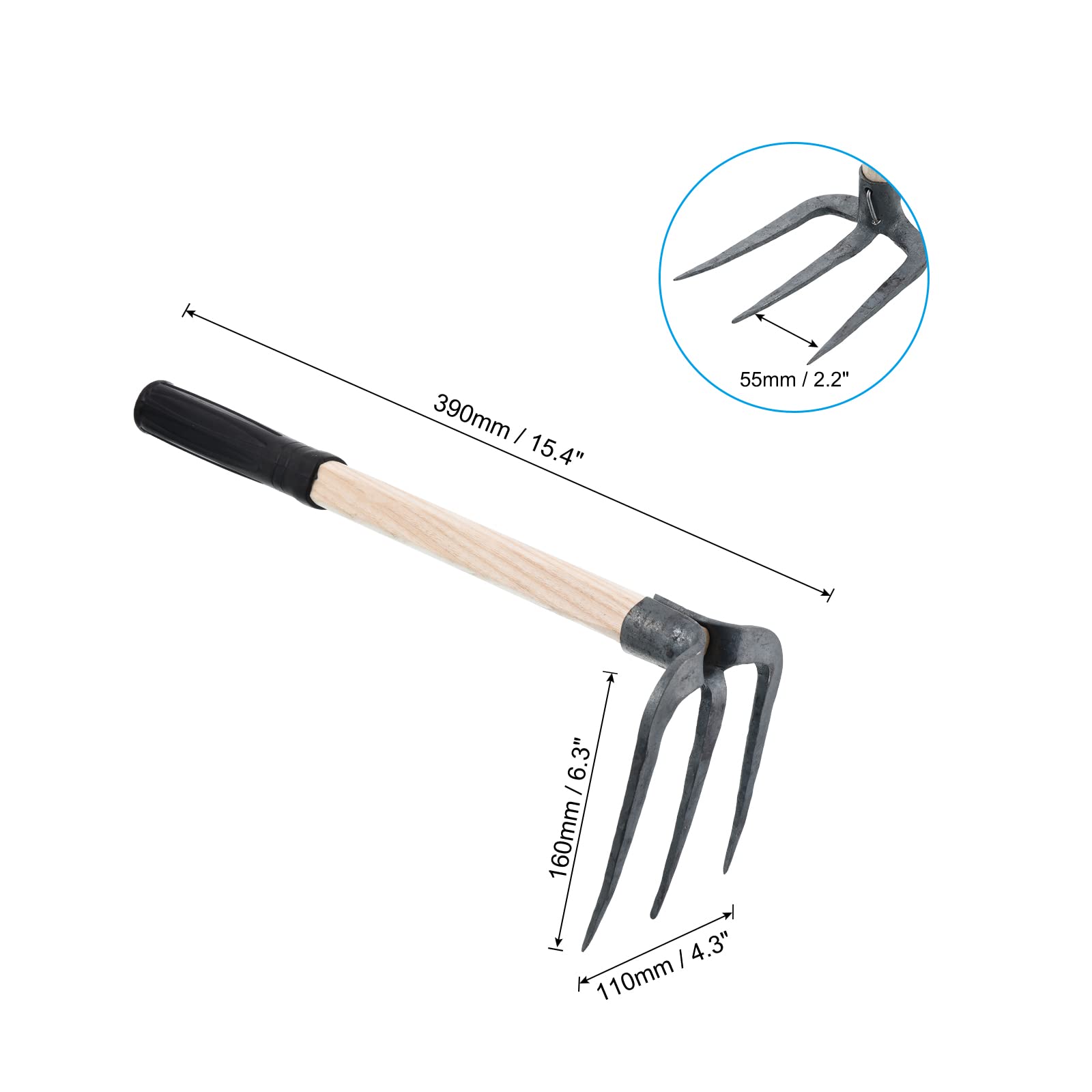 PATIKIL 15" 3 Púas Mano Azada Jardinería, Acero Carbono Endurecido Herramienta para Aflojar Suelo Patio Deshierbe Granja Plantación, Negro