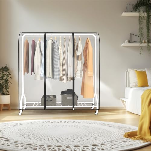 Syeeiex 5ft Transparente Kleiderständer Abdeckung Mit 2 Starke Reißverschluss Große Kleiderbügel schutzhülle Staubdicht Garment Abdeckung für Kleiderständer 152cm