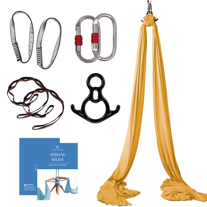 Aerial Silks Beginner Kit - Acrobatic Flying Dance Yoga Trapeze Aerial Yoga Hammock Swing - Includes 9 Yards of Aerial Tricot Fabric, Hardware & Guide - Suitable for Rigging Point Upto 13ft