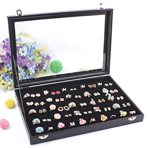 Image of KRISHYAM Rings /Earrings Organizer | 10 Slots Velvet Drawer Jewelry Storage Box with Transparent Glass Lid | Jewelry Display Case Store Showcase Box Gifts for Girls Women
