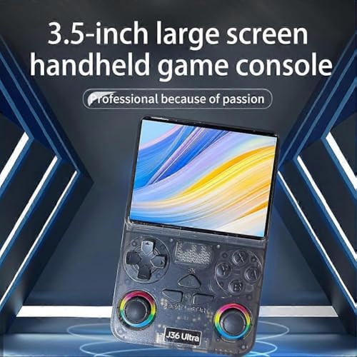 Image of J36 Ultra Handheld Gaming Console with 3.5 Inch IPS HD Display, 64 GB, 30,000+ Games, RGB Joystick Lighting, Rechargeable Battery (Black)