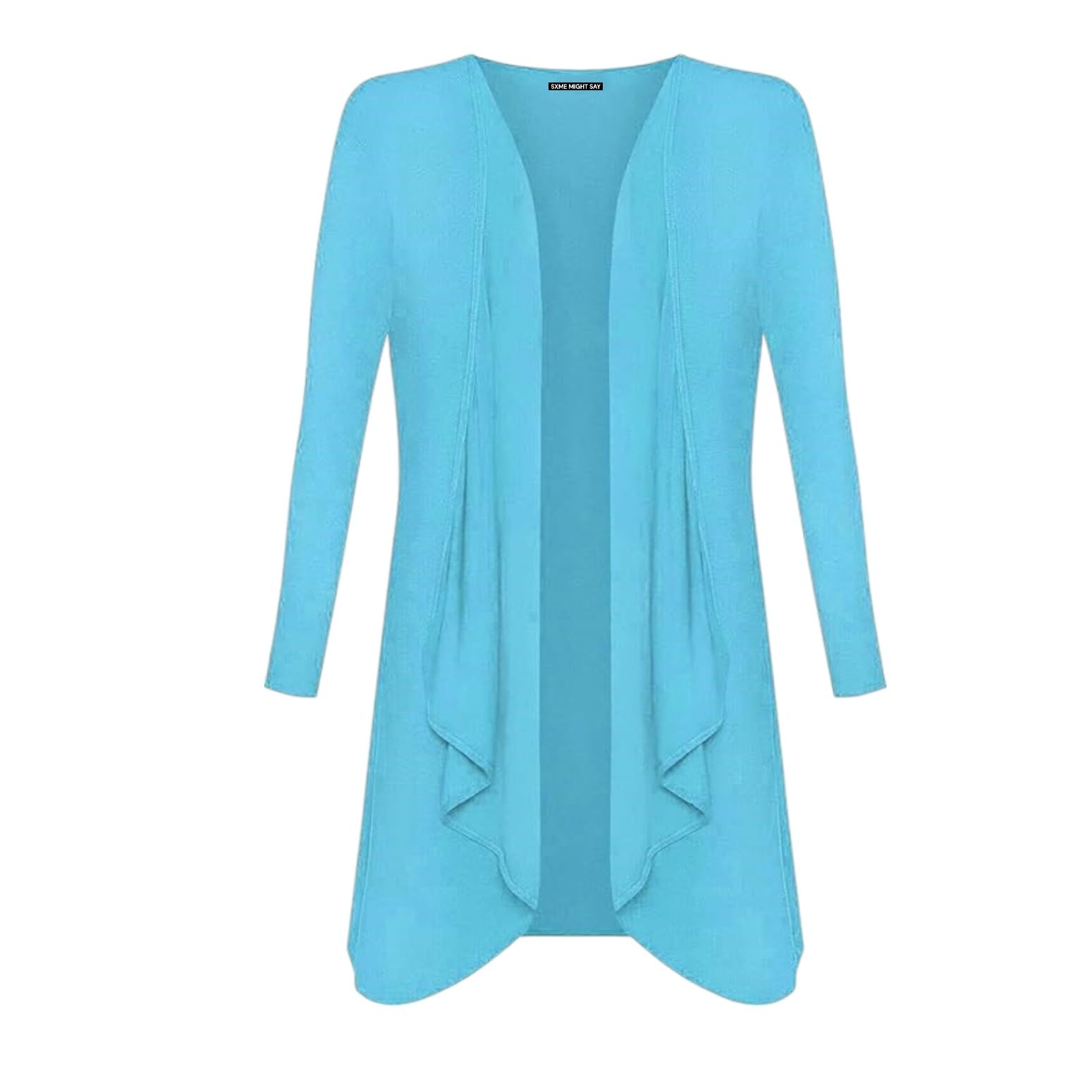 Sxme Might Say Women's Turquoise Plus Size Waterfall Cardigan, Long Sleeve Open Front, Jersey Top, Hanky Hem, Long Sleeve Boyfriend Cardigan (, 16-18)
