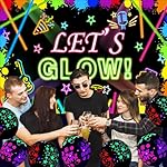 51 Pcs Neon Birthday Party Decorations - Glow in The Dark Party Supplies with Neon Balloons Garland Arch Kit & Let’s Glow Banner Backdrop Black Light Up Photography Background - Image 4