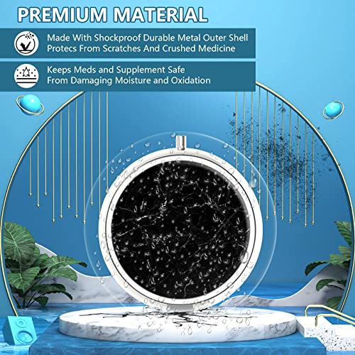 Image of Pill Box 3 Compartment Small Pill Case,Portable for Pocket or Purse Pill Organizer Pill Container Holder to Hold Vitamins, Medication, Fish Oil and Supplements(Black Marble)