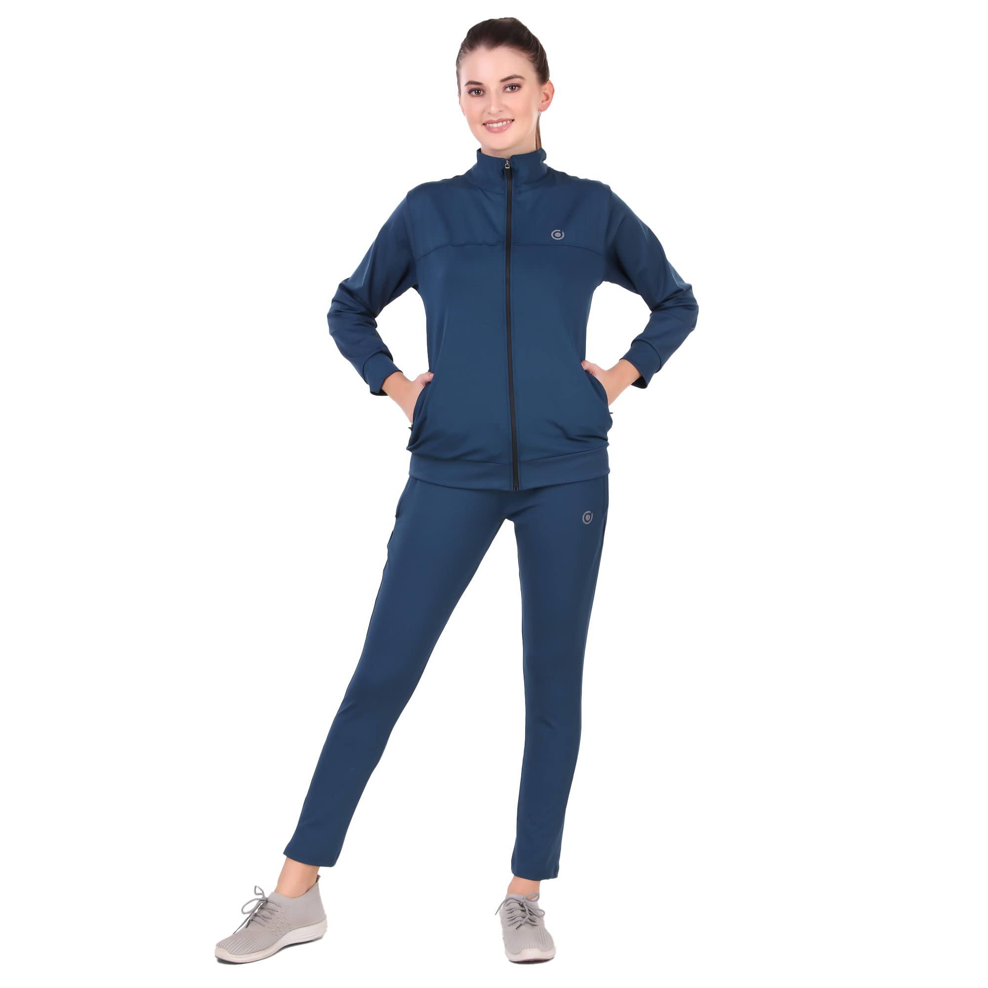 FASHA Women's Gym, Yoga, Sports, Running Solid Four Way Lycra Track Suit With Zipper Pockets | Women Sports Zipper Running Winter Track Suit Set