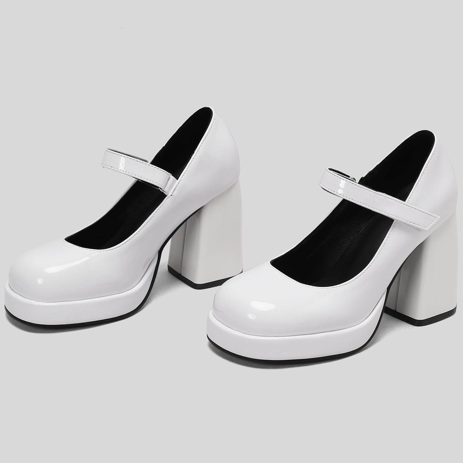 Elegante décolleté da donna con punta rotonda e tacco a plateau con tacco a blocco Mary Jane Scarpe per feste