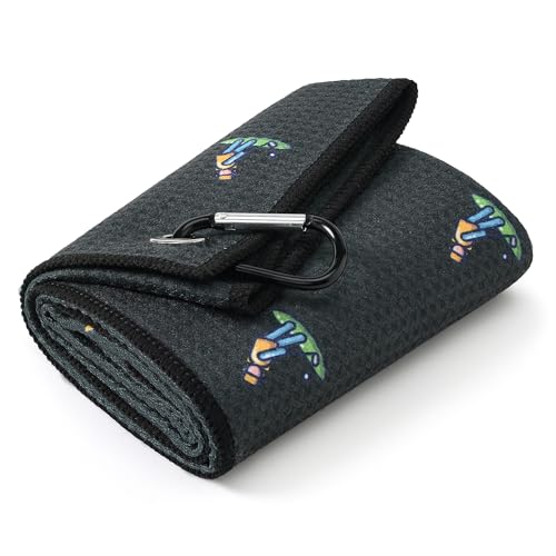 Mile High Life Golf Towel(16"x24"), Fun Prints Microfiber Towels, Waffle Fabric Large Golf Towel, with Heavy Duty Clip, Golf Bag Accessories for Men a