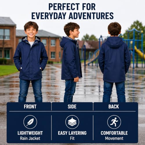 Image of iXtreme Boys Rain Jacket - Lightweight Waterproof Hooded Rain Coat for Boys - Windbreaker Jacket for Outdoor Play & Travel