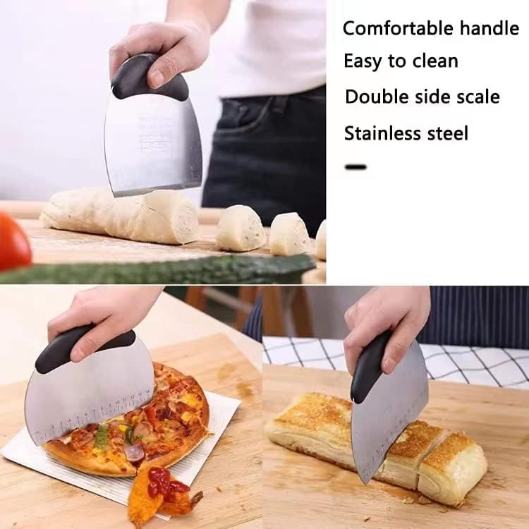 Image of Bench Scraper & Chopper Stainless Steel Dough Scraper Pastry Cutter Chopper with Measurements for Dough, Cake, Pizza (S Steel Round) (Black)