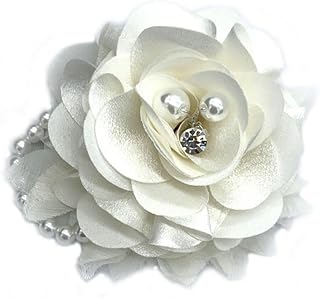 Kokoma Elegant Peony Flower Brooch Pin for Women Lady Fabric Flower Pearl Brooch Lapel Pins for Wedding Bohemia Dress Suit Ceremony Clothes Accessories Jewelry (White)