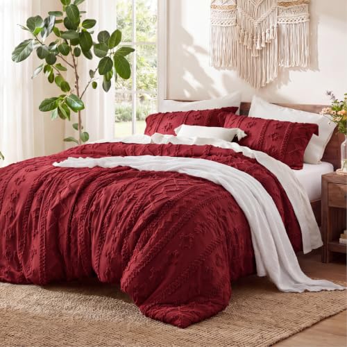 Image of Bedsure Tufted Boho Comforter Set Queen, Bedroom Decor Bedding Set Red