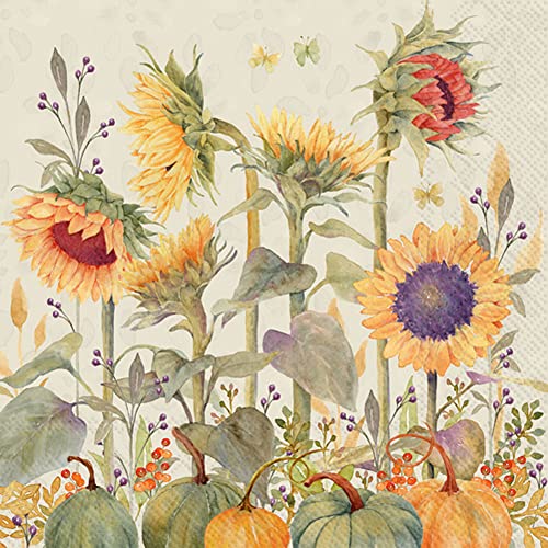 IHR Ideal Home Range Cocktail Napkins Disposable 3-Ply Paper Party Napkin Pack 5 x 5 Sunflowers 20-Count