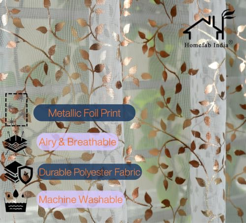 Image of Homefab India Multi Foil Transparent Sheer Curtain - 7 X 4 Feet, Door Curtains, White Leaf, Pack of 1 Piece