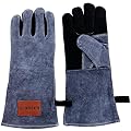 Breeo Fire Pit Gloves - Leather, Heat-Resistant Fire Gloves for Outdoor Cooking & Grilling - Air-Isolated Aluminum Foil Grip - Control the Flame - Heat Resistant up to 1000° - One Size Fits All