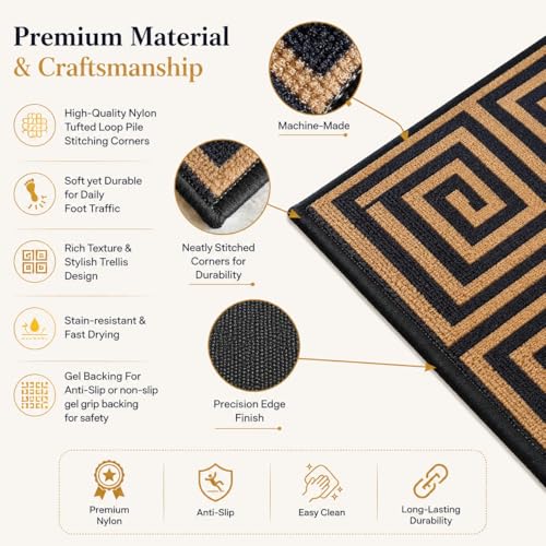Image of Matz&More Greek Symmetric Key Floor Mat | 40x60 CM | Gold Black | Nylon Tufted Gel Baking Anti-Slip | Doormat for Home Entrance, Kitchen & Bedroom