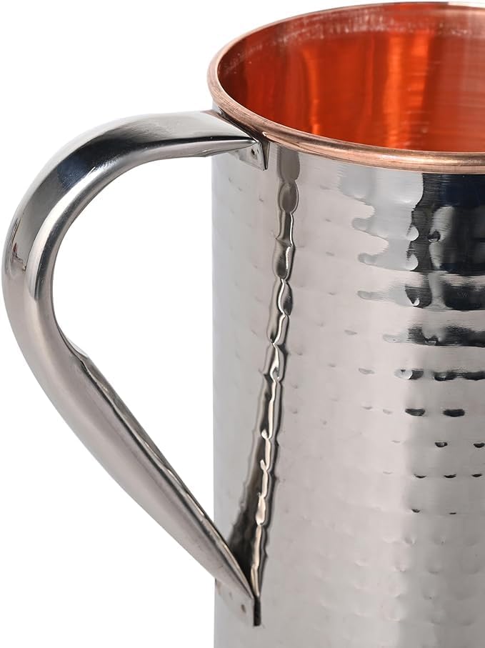 Hammered Copper and Stainless Steel Jug, Silver - Image 4