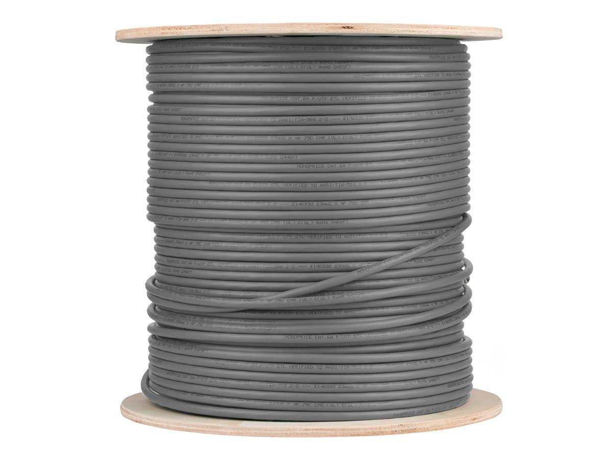 Monoprice Cat6A Ethernet Bulk Cable - 500 Feet - Purple, Solid, 550Mhz, F/UTP, CMR, Riser Rated, Pure Bare Copper Wire, 10G, 23AWG, No Logo (UL) (TAA)