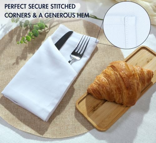 Image of Ruvanti Cloth Napkins Set of 12, Cotton Enrich 18 inchx18 inch - White