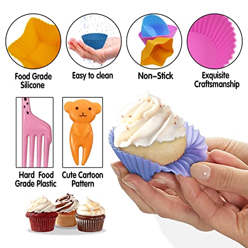 Silicone Lunch Box Dividers,24 pcs Bento Box Dividers with 20 Animal Picks,Silicone Bento Box Inserts,Cupcake Baking Cups,Muffin Pan Liners,Reusable and BPA Free - Thumbnail 3