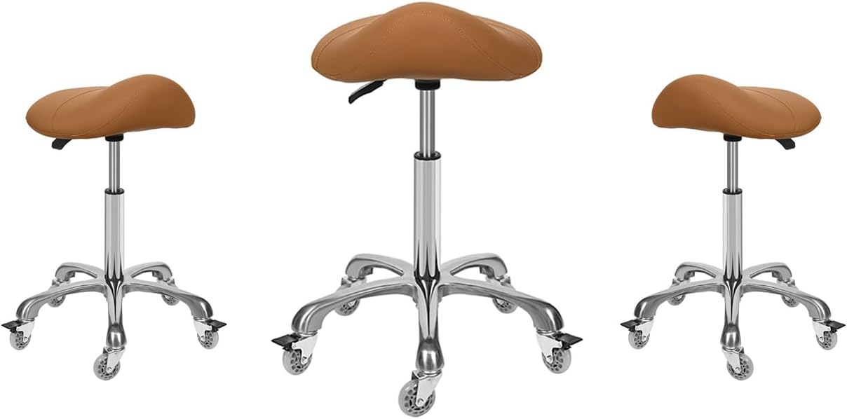 Saddle Stool with Wheels, Ergonomic Swivel Rolling Chair for Salon