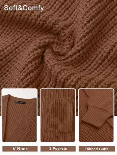 Image of MEROKEETY Long Sleeve Oversized Cardigan Sweaters for Women | Fall Winter Sweaters, Open Front, Chunky Knit, 2026 Casual Work Outerwear with Pockets