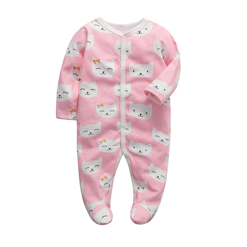 Monvecle 3pcs Newborn Infant Footie Baby Cotton Bodysuit Pajamas Jumpsuit Pink Print 3M