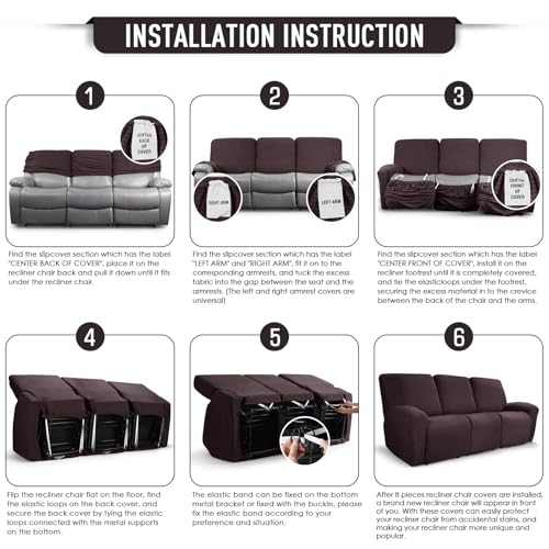 Image of TAOCOCO Recliner Couch Covers for 3 Seat, 8-Pieces Stretch Large Couch Covers for 3 Seats Reclining Slipcovers Soft Jacquard Pattern Furniture Protector, Chocolate