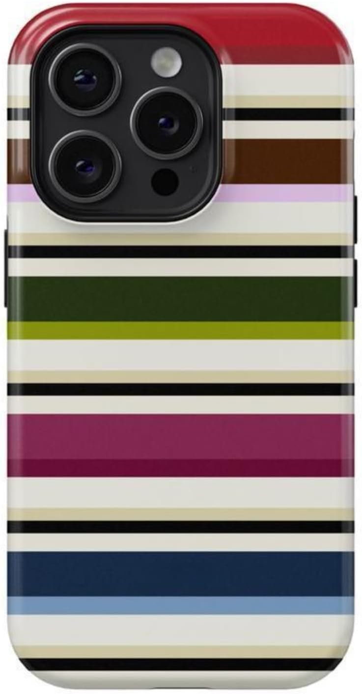 Retro Colorful Plaid & Stripe Phone Case - Raised Camera Protection, Multi-Color Preppy Versatile Style for iPhone 16 (Color Block Stripe Print)