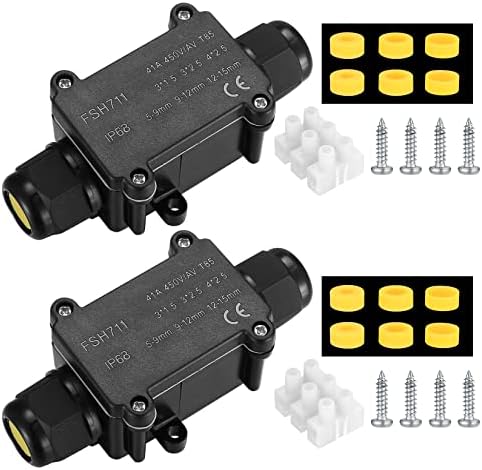 2 Pcs IP68 Junction Box Waterproof Outdoor 2 Cable PG9 Black Plastic Connector Gland Electrical, Black Plastic Gland External Waterproof Cable Connector Box
