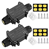 2 Stk. IP68 wasserdichte Anschlussdose, 2 Wege Außenkabel Verbinder Verteilerdose, schwarze Verlängerungskabel Abzweigdose Kabelverbinder für Kabel Außen Wasserdicht